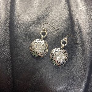 Silver filigree diamond hanging earrings